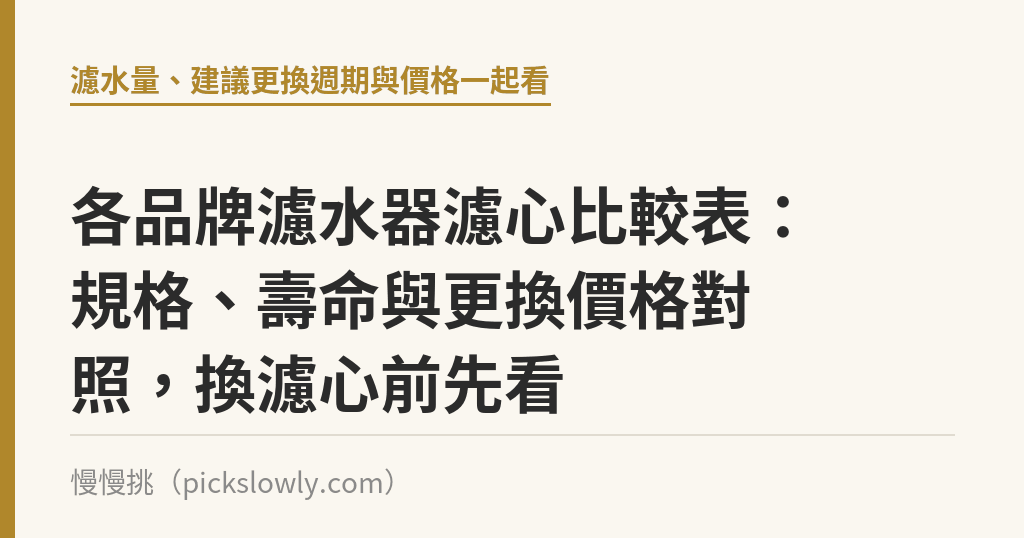 各品牌濾水器濾心比較表：規格、壽命與更換價格對照，換濾心前先看｜慢慢挑